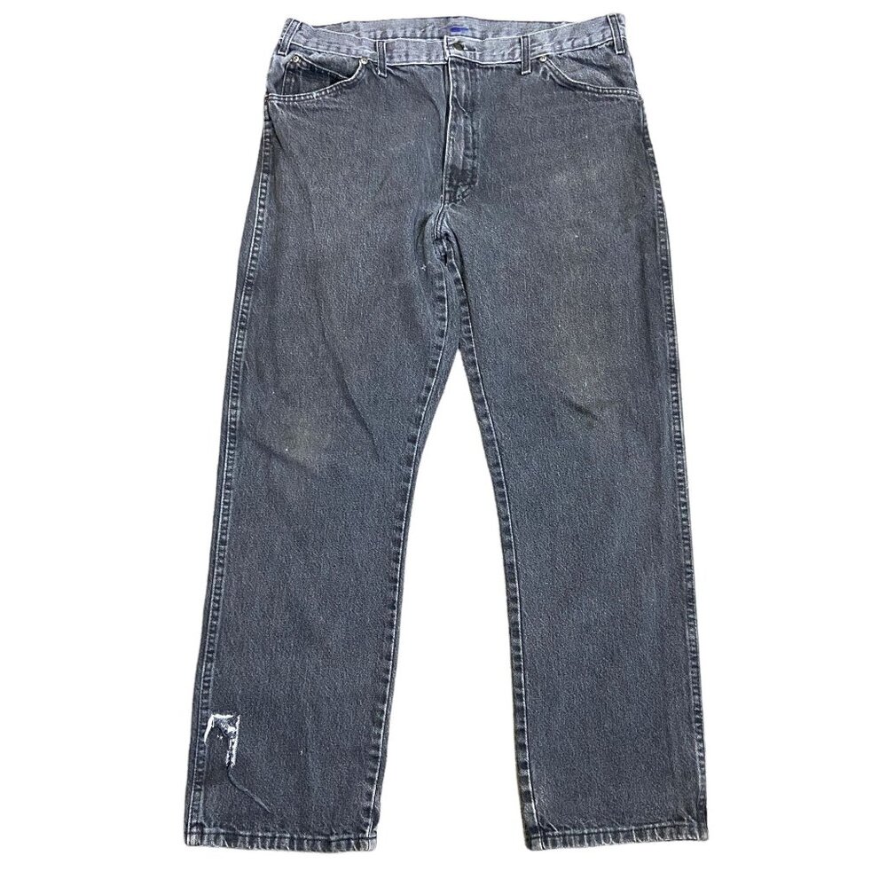 Dickies Stonewash Relaxed Straight Jeans 38x32 Grunge Fade Black Distressed